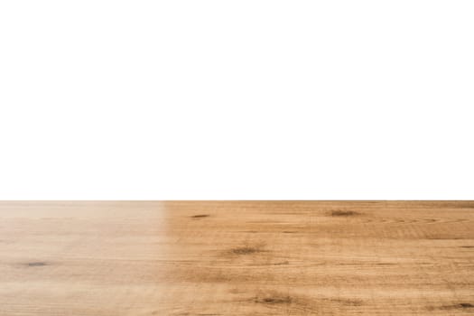 Wooden table and white background. Empty. Copyspace.