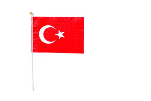 Turkey flag isolated on white background. Copyspace