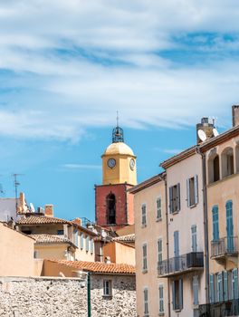 Notre-Dame-de-l'Assomption church of Saint-Tropez on blue sky in France