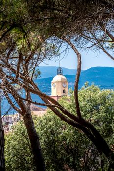 Notre-Dame-de-l'Assomption church of Saint-Tropez on blue sky in France