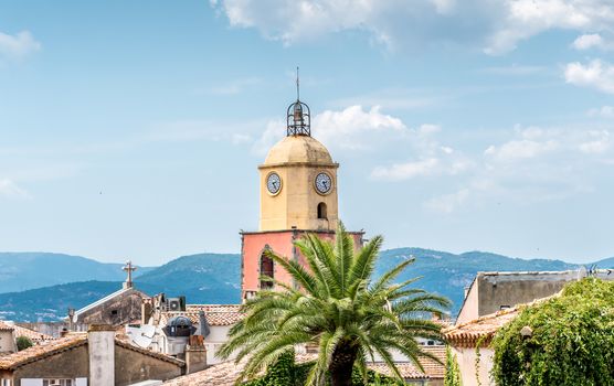 Notre-Dame-de-l'Assomption church of Saint-Tropez on blue sky in France