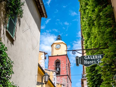 Notre-Dame-de-l'Assomption church of Saint-Tropez on blue sky in France