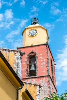 Notre-Dame-de-l'Assomption church of Saint-Tropez on blue sky in France