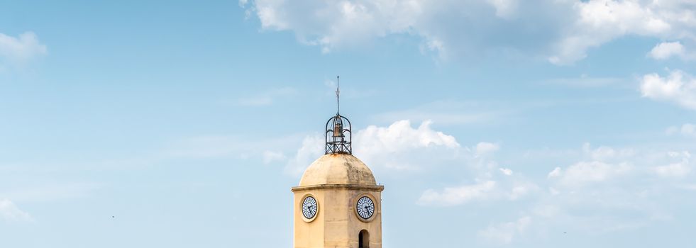 Notre-Dame-de-l'Assomption church of Saint-Tropez on blue sky in France