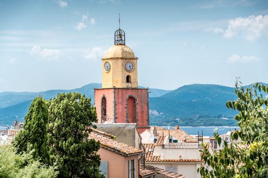 Notre-Dame-de-l'Assomption church of Saint-Tropez on blue sky in France