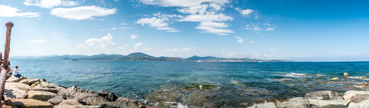 Bay of Saint-Tropez in France with its boats and its maritime coast