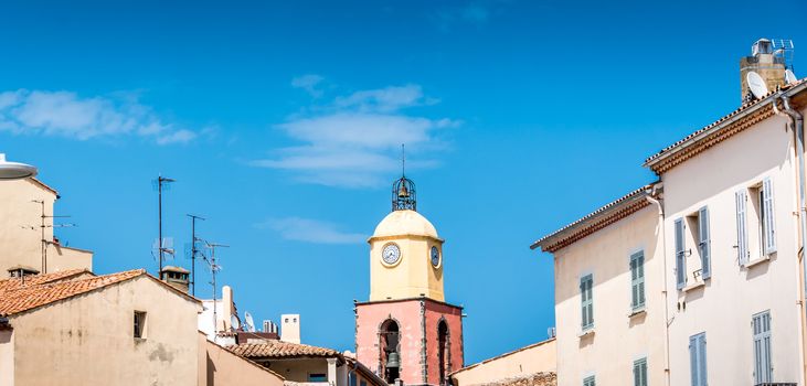 Notre-Dame-de-l'Assomption church of Saint-Tropez on blue sky in France