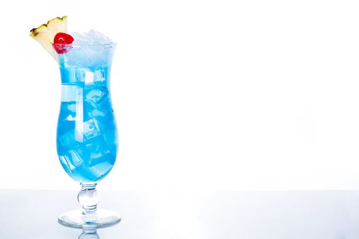 Blue Hawaiian cocktail on white background