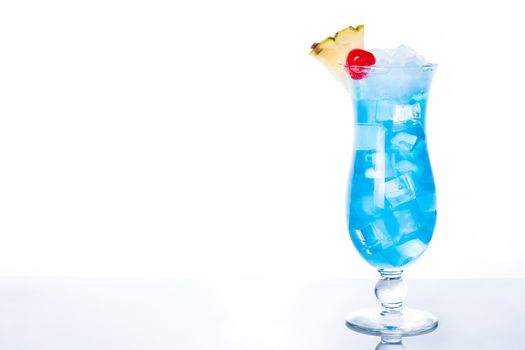 Blue Hawaiian cocktail on white background