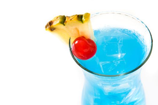 Blue Hawaiian cocktail on white background