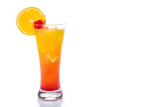 Tequila sunrise cocktail isolated on white background