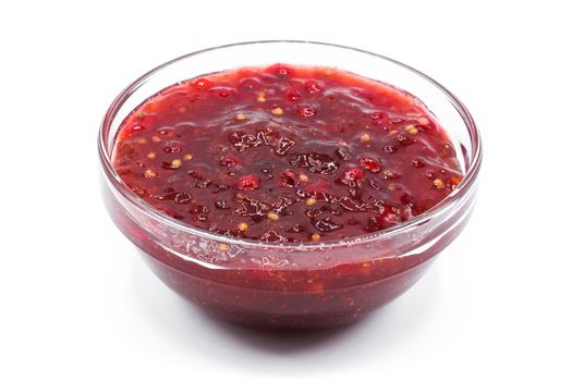 Cranberry sauce in bowl for Thanksgiving dinner isolated on white background