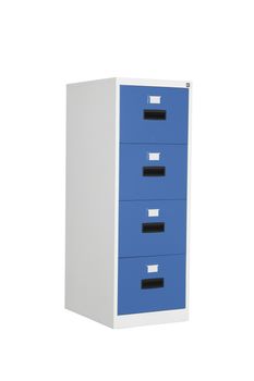 Steel drawers office furniture isolated on white background. Cabinet with drawers for business files and folders.