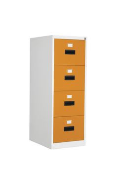 Steel drawers office furniture isolated on white background. Cabinet with drawers for business files and folders.