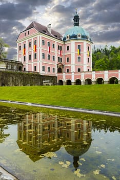 Becov nad Teplou castle in The Czech Republic reflecting in pond