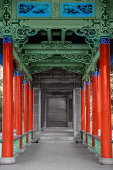 Traditional chinese hallway made out of stone and wood of some temple