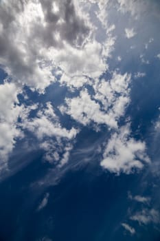 mixed zenith clouds at noon daylight wide angle shot.