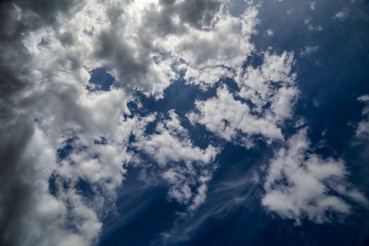 mixed zenith clouds at noon daylight wide angle shot.