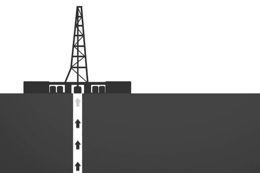 Illustration of a rig and a drilled well.