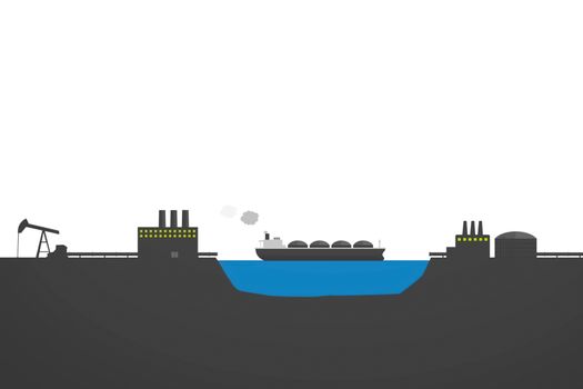 Transportation of liquefied gas on a tanker. Illustration of the hydrocarbon transportation scheme.