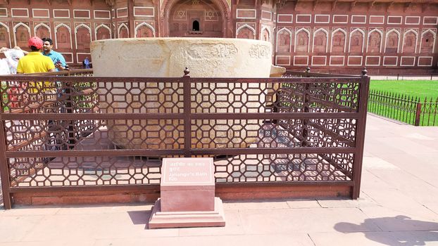 Jahangir bath tab in Orchha agra fort Jahangir Mahal a pink sandstone fortification Palace of moghuls emperor Mahal-e-Jahangir a citadel and garrison n unesco ancient heritage site Agra India May 2019