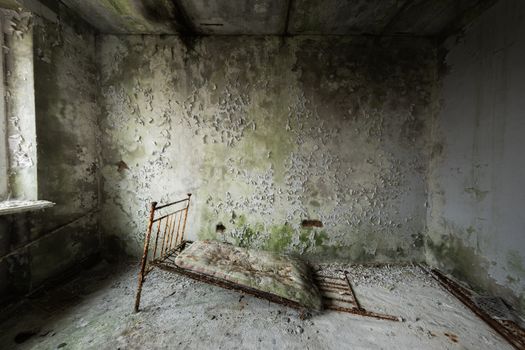 Deserted Hospital room in Pripyat, Chernobyl Excusion Zone 2019 angle shot