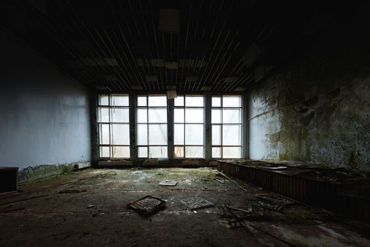 Abandoned room in Pripyat Hospital, Chernobyl Exclusion Zone 2019 angle shot