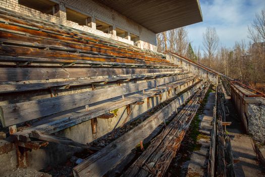 Part of the Abandoned stadium in Pripyat Chernobyl Exclusion Zone 2019