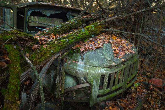 Abandoned truck left outside closeup photo