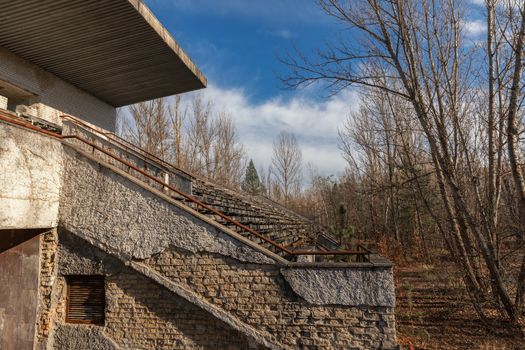 Part of the Abandoned stadium in Pripyat Chernobyl Exclusion Zone 2019