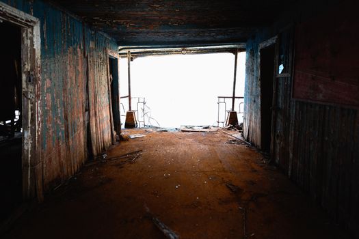 Abandoned corridor in Pripyat Hospital, Chernobyl Exclusion Zone 2019 angle shot