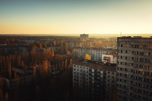 An Abandoned cityscape in Pripyat, Chernobyl Exclusion Zone 2019