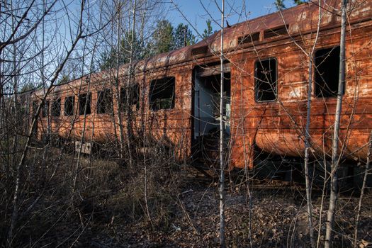 Abandoned train left outside closeup photo
