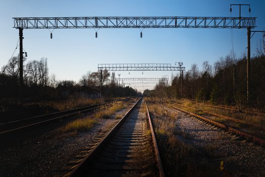 Abandoned railways leading to nowhere angle shot