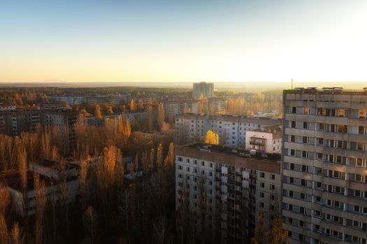 An Abandoned cityscape in Pripyat, Chernobyl Exclusion Zone 2019