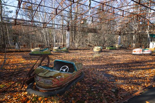 Old cart in Pripyat at Chernobyl Exclusion zone closeup