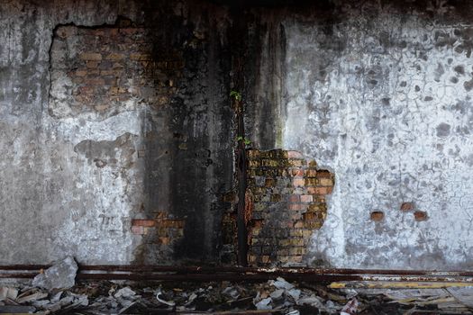 Abandoned damaged building wall closeup photo
