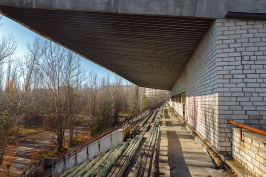 Part of the Abandoned stadium in Pripyat Chernobyl Exclusion Zone 2019