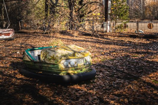 Old cart in Pripyat at Chernobyl Exclusion zone closeup