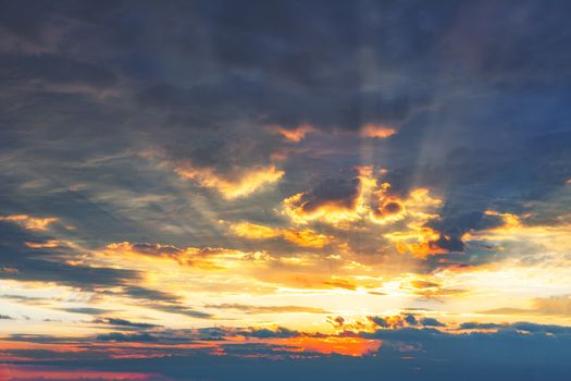 Golden sunset with dramatic sky closeup photo