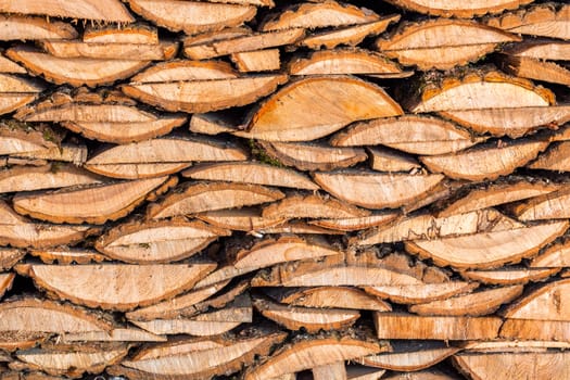 flat texture of firewood lumber leftovers stack.