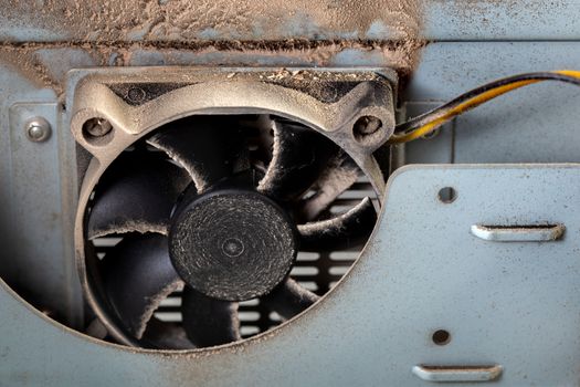 dusty pc electronic hardware closeup with selective focus.
