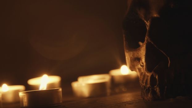 Candles and Skull close up photo
