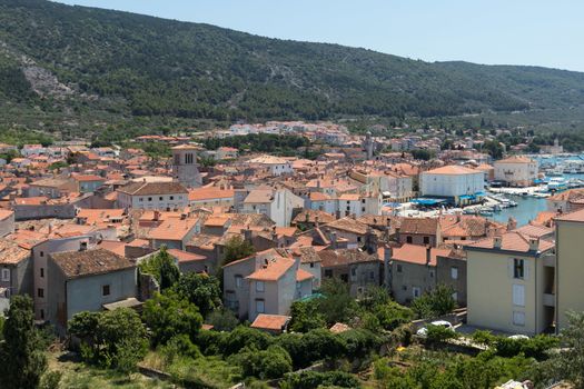 Panoramic view of Cres town on island of Cres, Adriatic sea, Croatia, Europe.