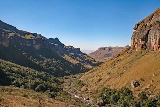 View over the Tugela River Valley in the Royal Natal National Park. Kwa-Zulu-Natal. South Africa