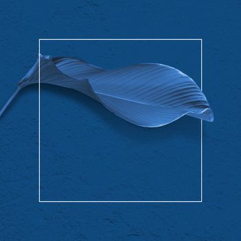 Classic blue pantone design of tropical foliage with white frame