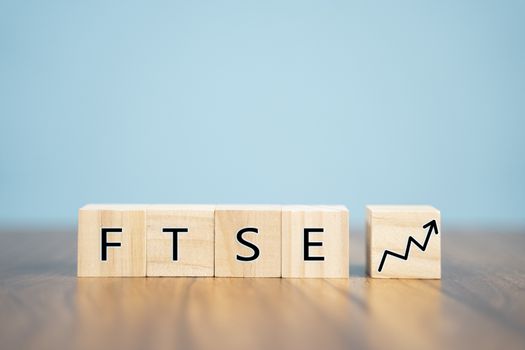 Concept Showing of increase or growth of FTSE or Financial Times Stock Exchange index.