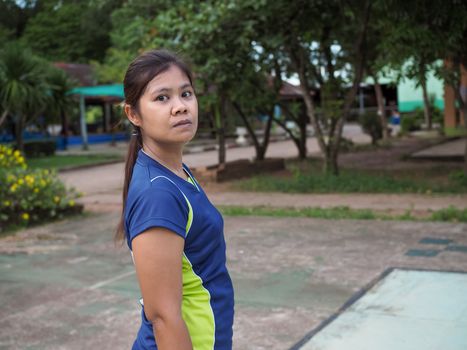 Portrait of an Asian woman Wearing sports wear.