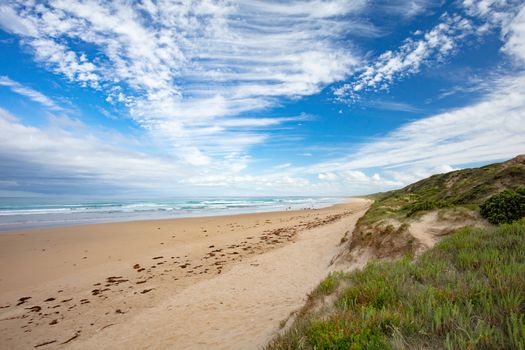 The popular beach side town of Venus Bay and No 5 Beach on a hot summer's day in the Bass Coast, Victoria, Australia