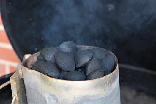 Coal briquettes in the ignition fireplace